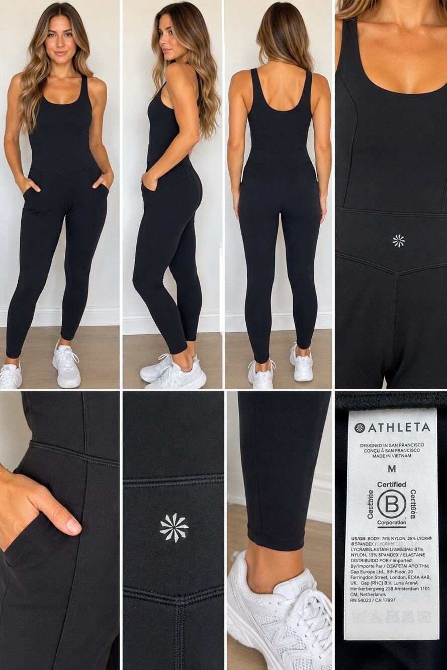 Athleta Black One Piece Jumpsuit Romper Athletic Yoga Workout Size M